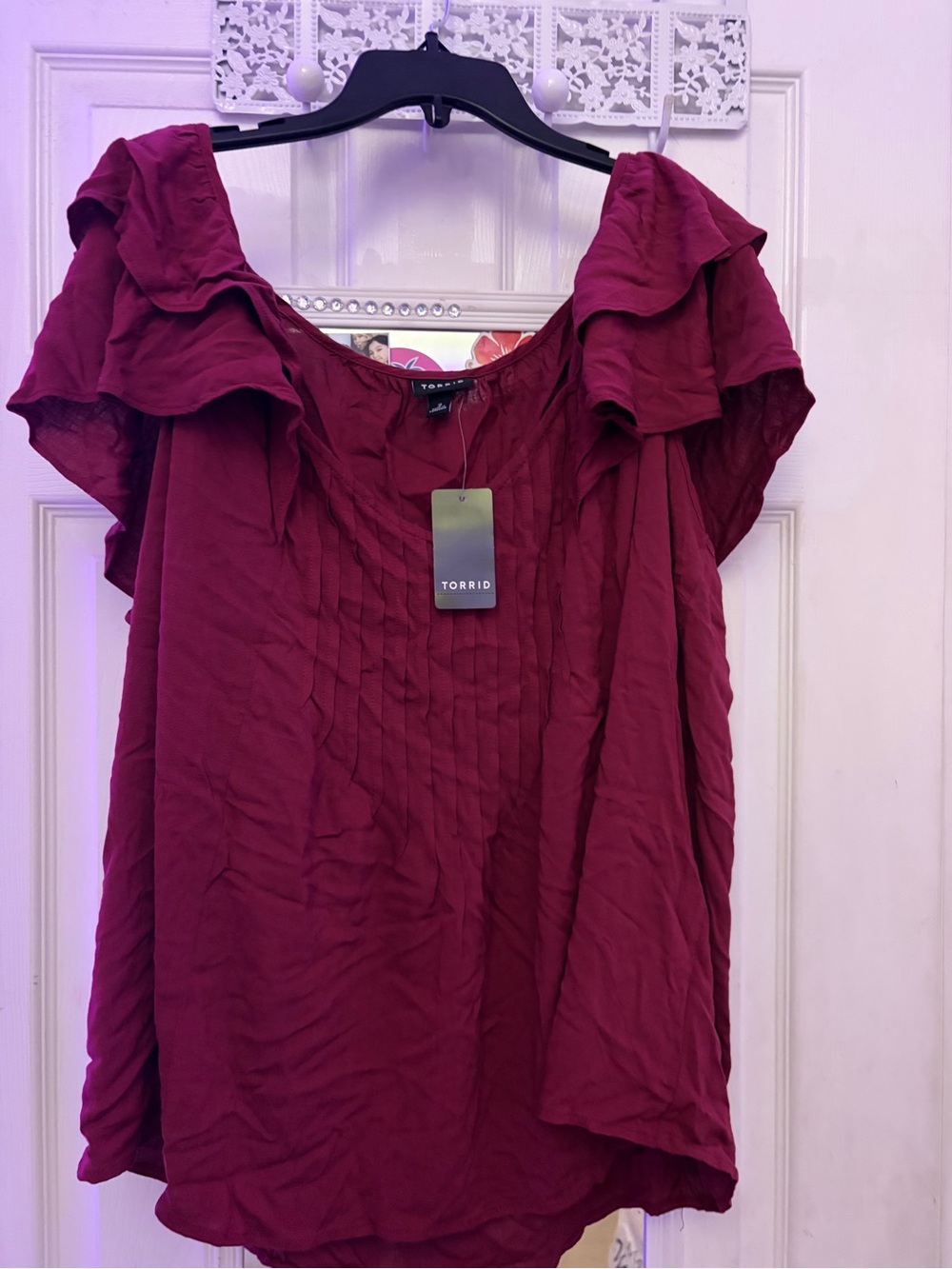 torrid Burgundy Ruffle Sleeve Pintuck Blouse 2X